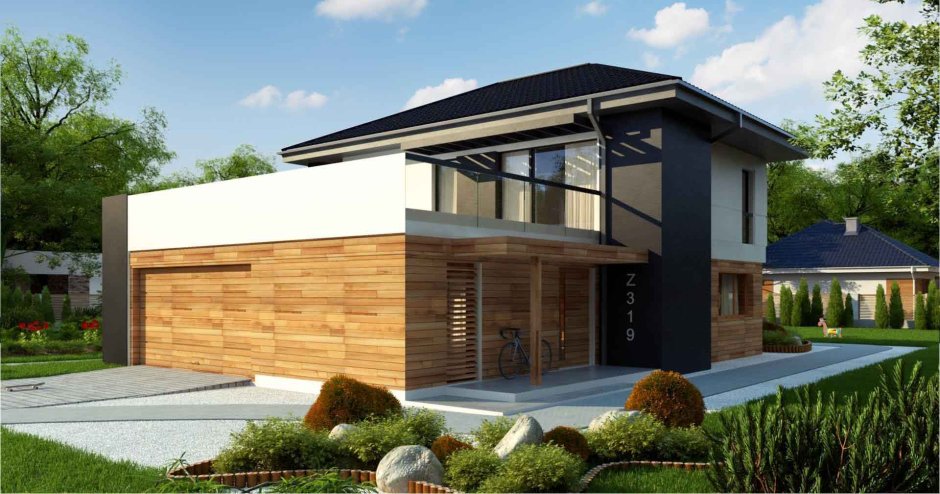 Двухэтажный дом с гаражом и террасой