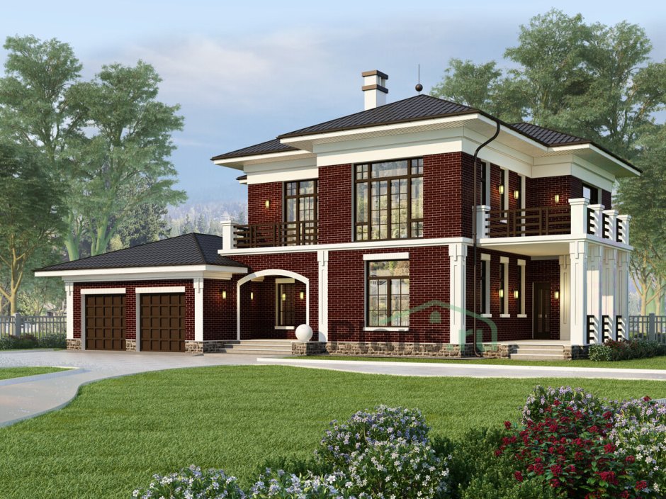 Двухэтажный коттедж с террасой