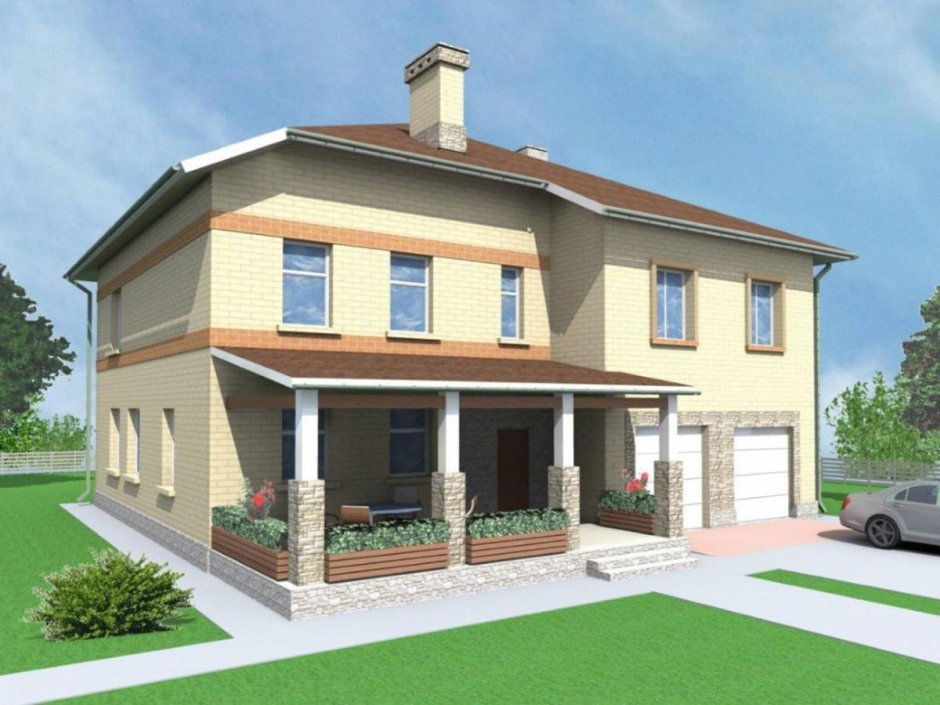 Двухэтажный дом с гаражом и верандой