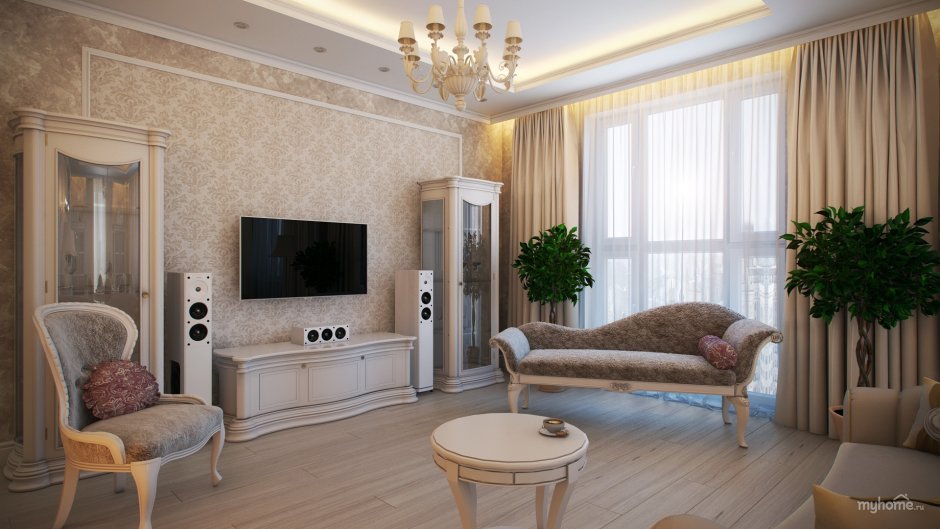 Обои в гостиную классика