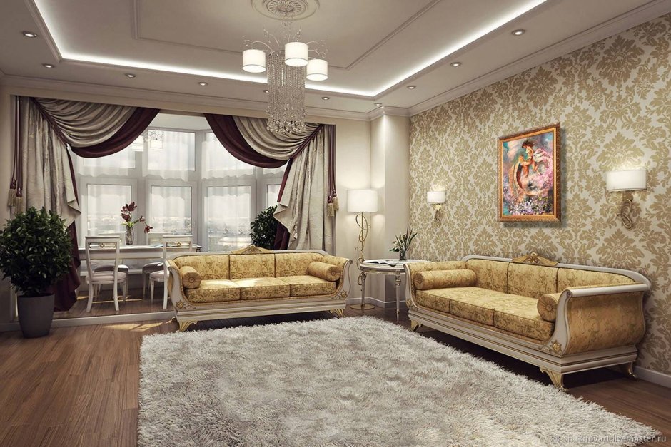 Интерьер зала в классическом стиле