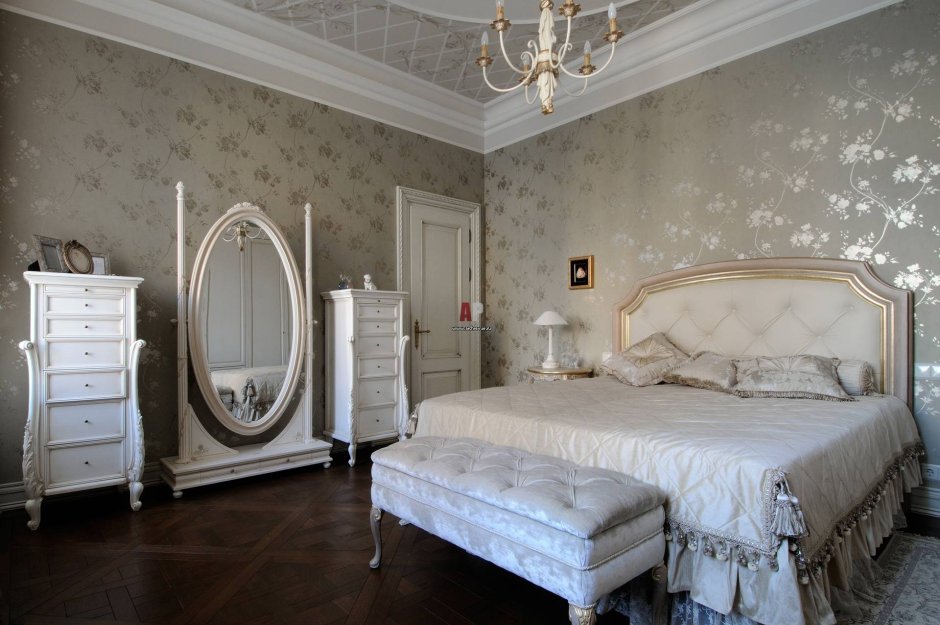 Интерьер спальни в классическом стиле обои