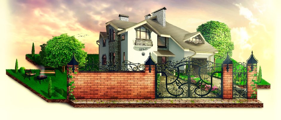 Дом с забором иллюстрация