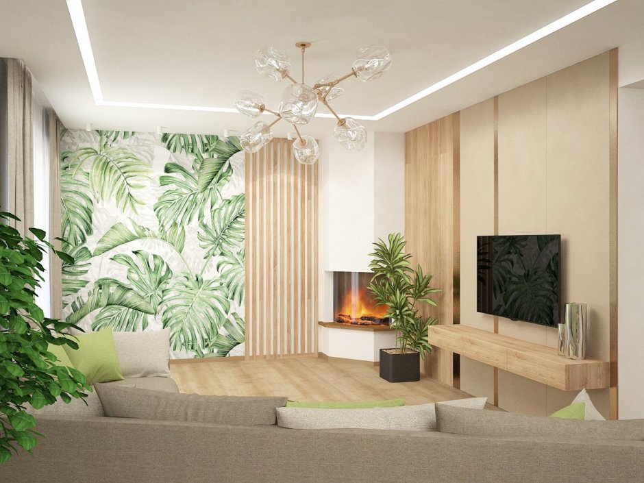 Светлая гостиная в эко стиле