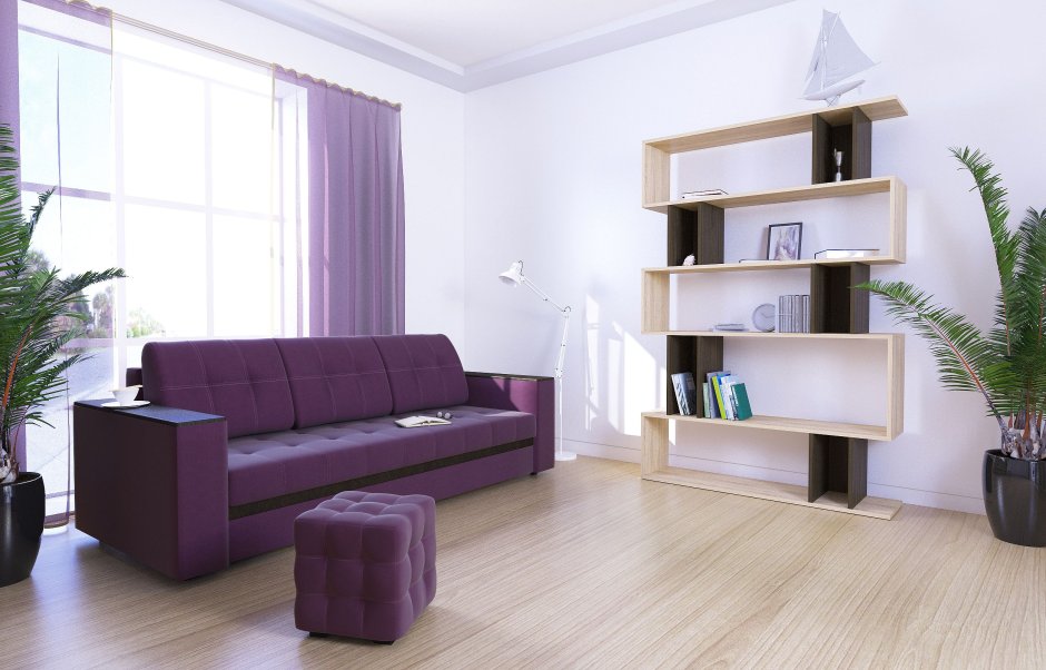 Мебель в гостиную с фиолетовым диваном