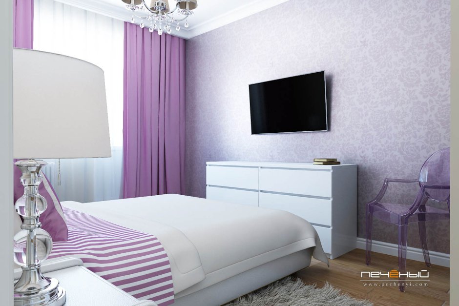 Бледно фиолетовая спальня