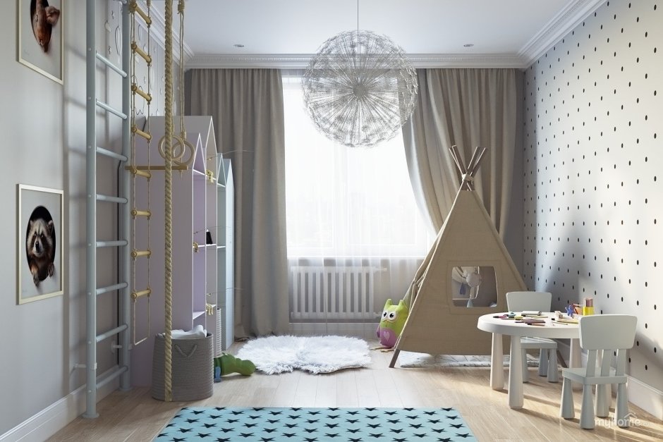 Серые шторы в детской