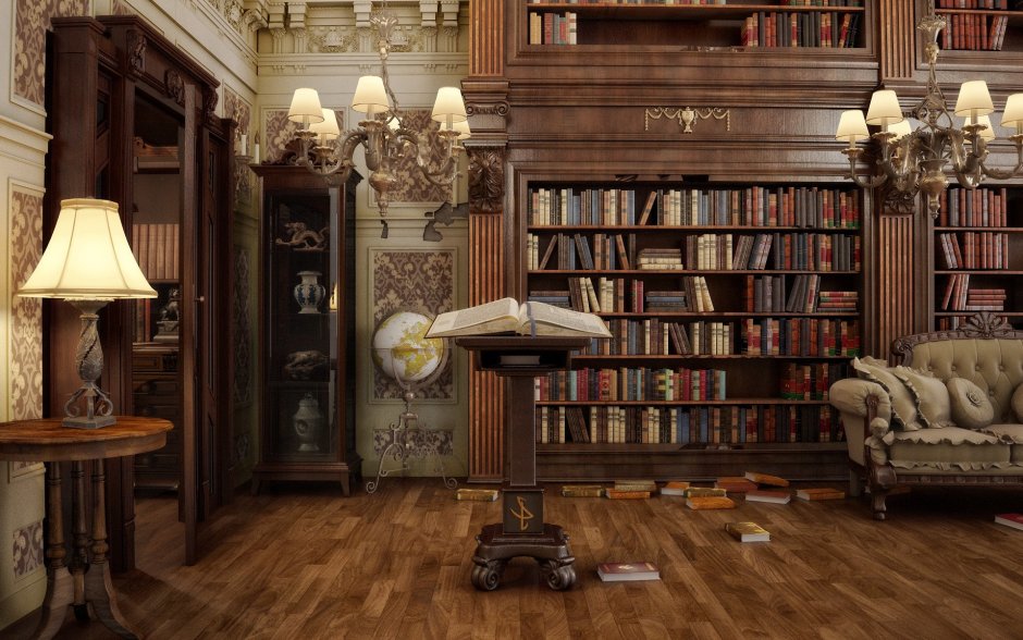 Викторианский интерьер библиотеки