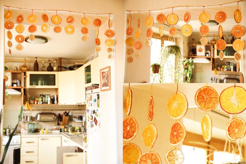 Обои апельсин в интерьере кухни
