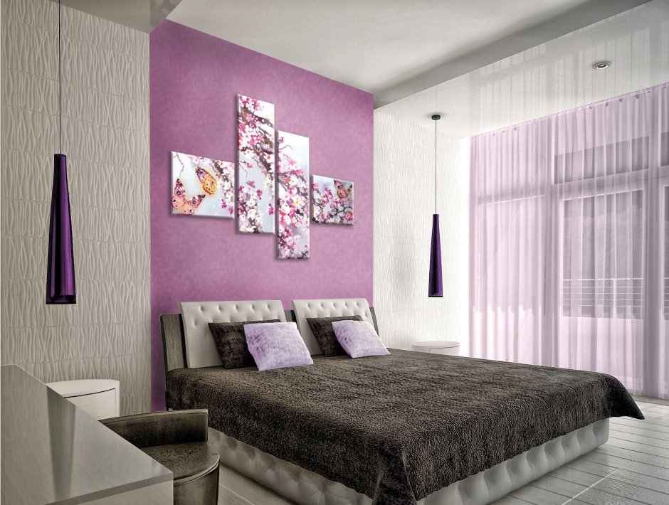 Интерьер спальни в фиолетовых тонах Сакура