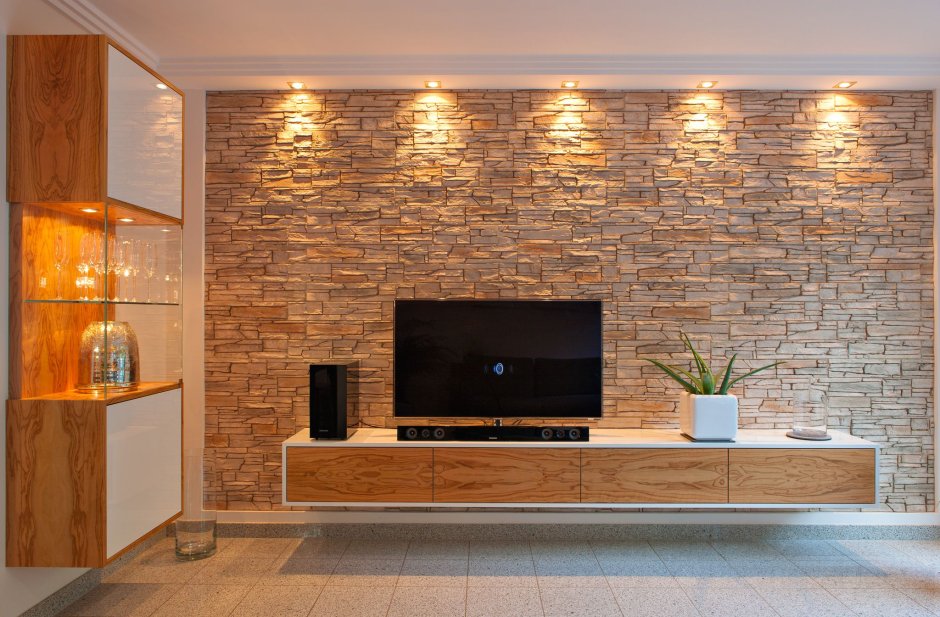 TV Wall Rock Stone Design