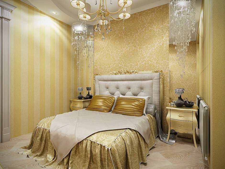 Бежевая спальня с золотом