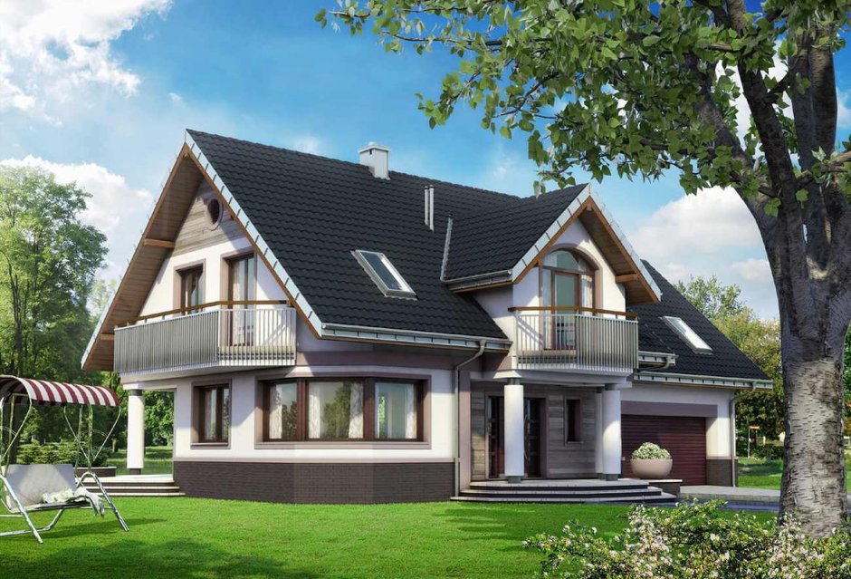 Дом с мансардой и террасой и гаражом 150м2