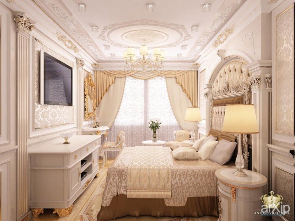 Лепнина в интерьере спальни