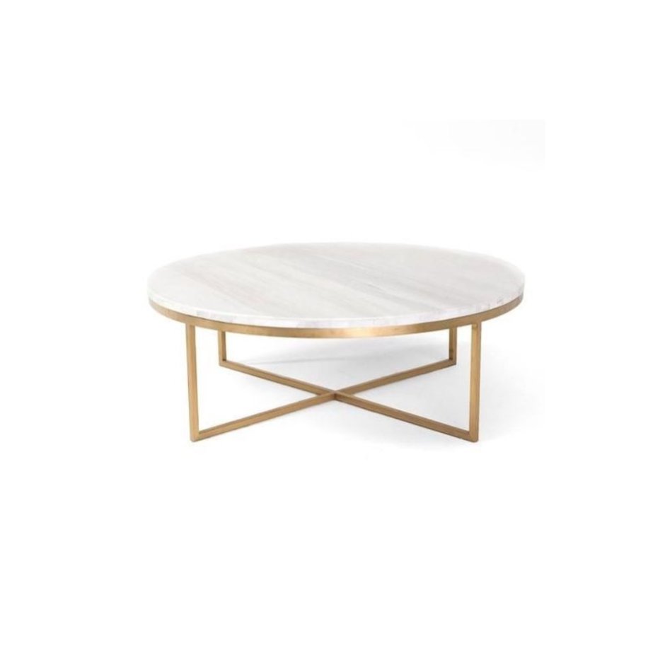 Lorenz 100cm Round Marble Coffee Table - Brushed Gold Base