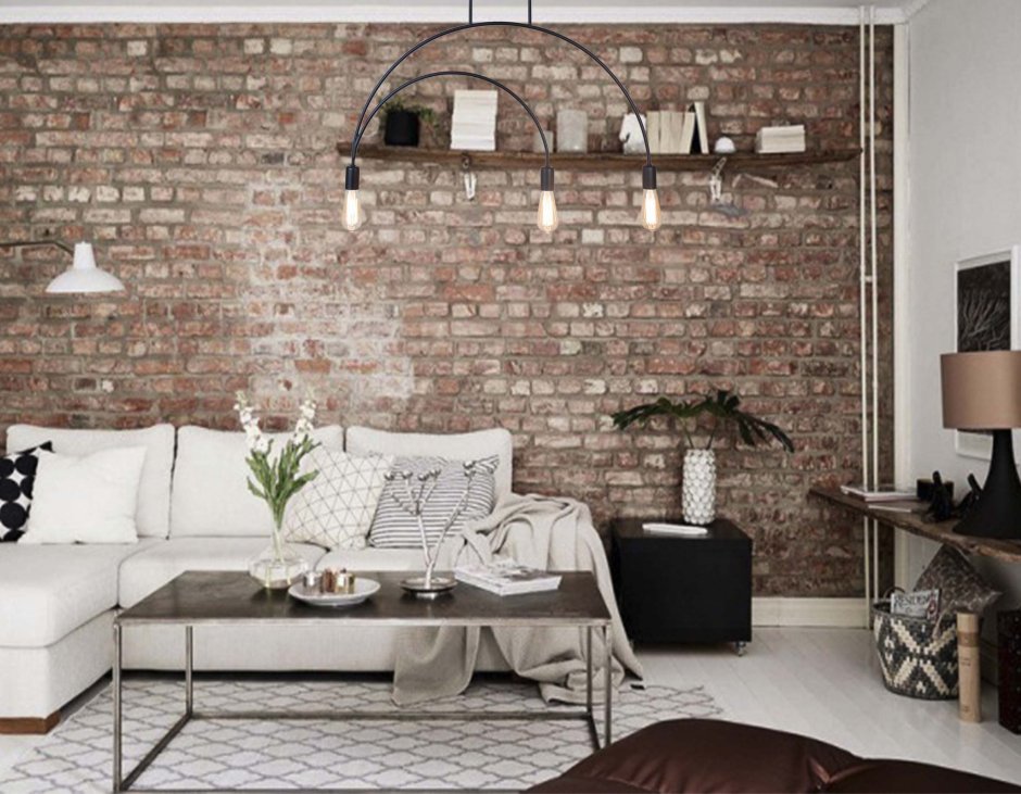 Кирпичная стена в интерьере