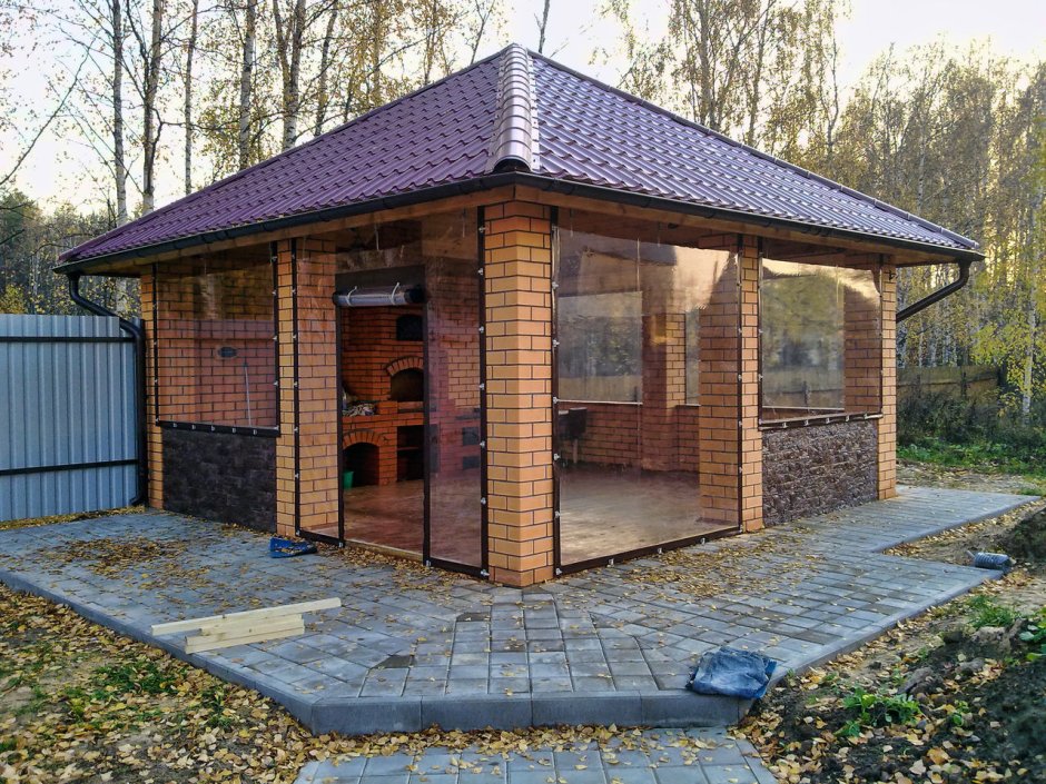 Беседка с мангалом из кирпича 5 на 5 метров