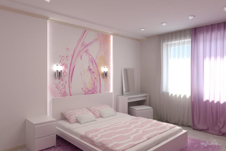 Современная спальня в розовых тонах