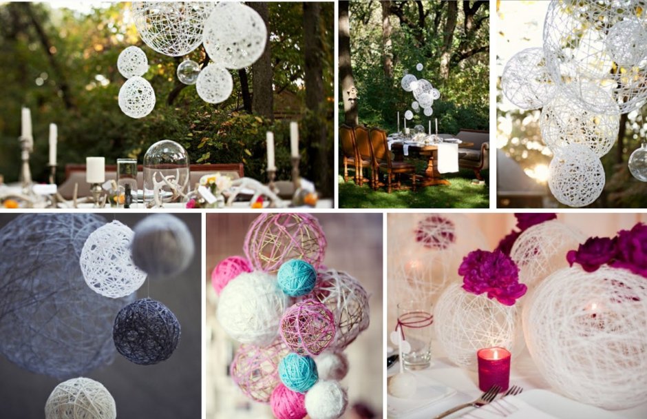 Украшение свадебного зала шарами из ниток