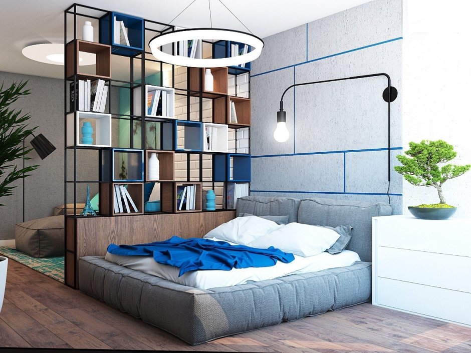 Кровать с перегородкой для зонирования