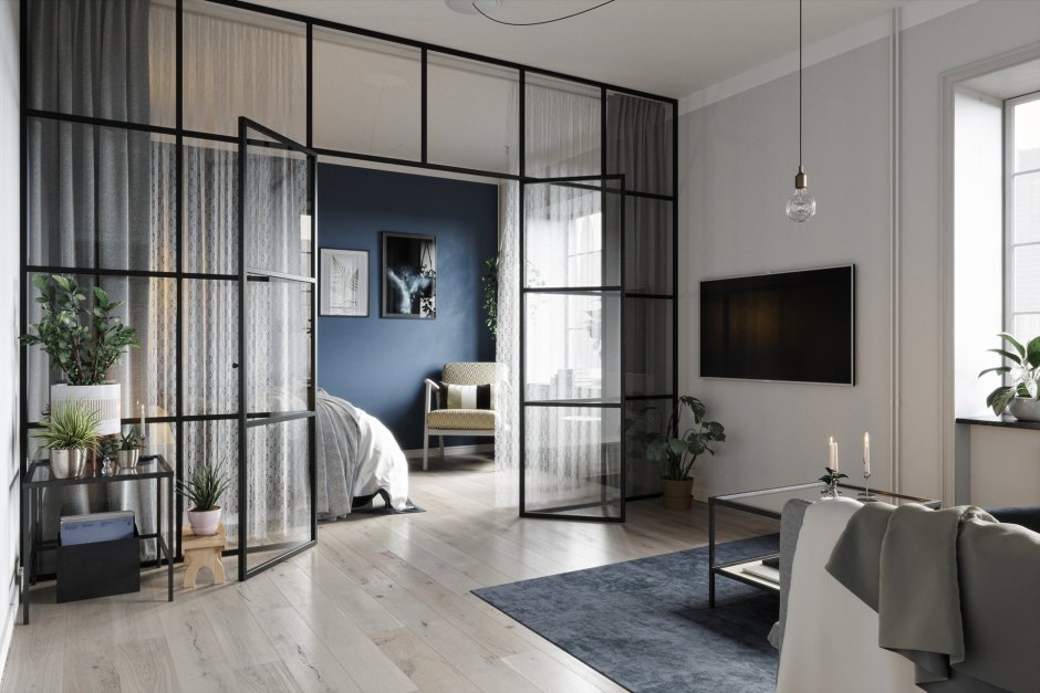 Стеклянная перегородка в комнату