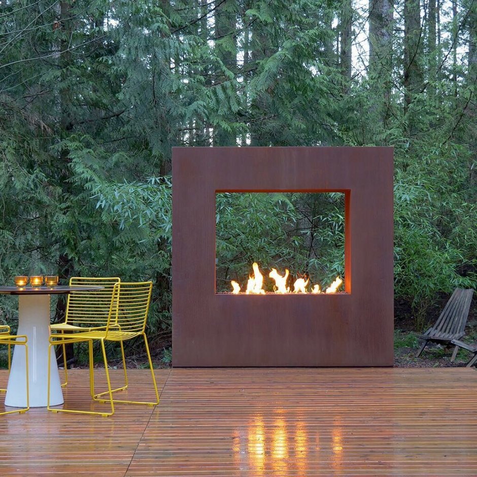Outside Fireplace with Benches Modern