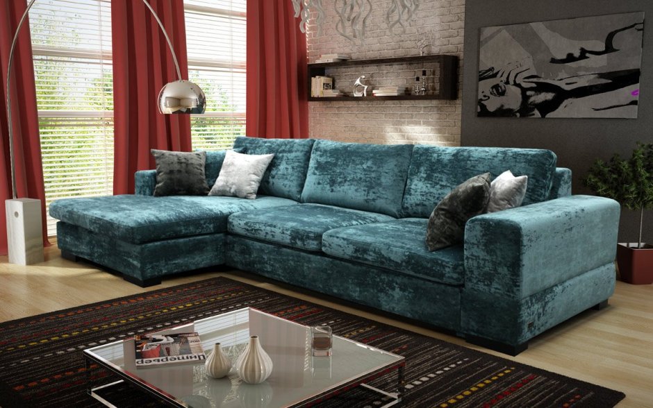 Велюровый диван в интерьере