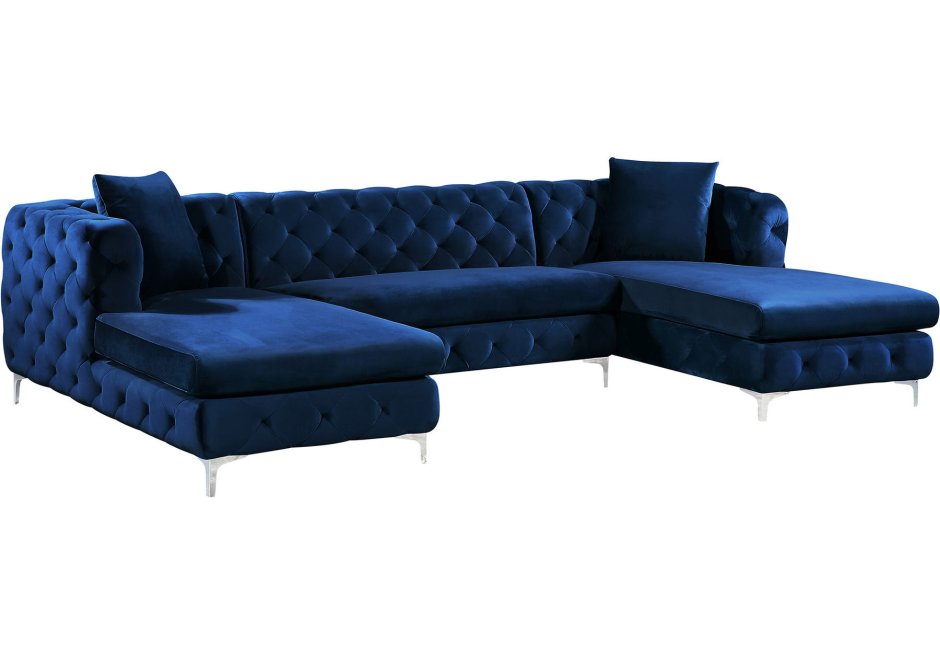 Угловой диван велюровый синий