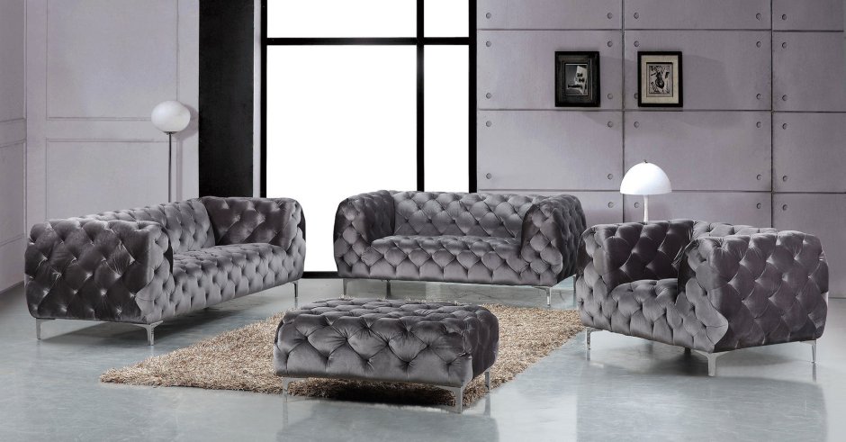 Серый бархатный диван