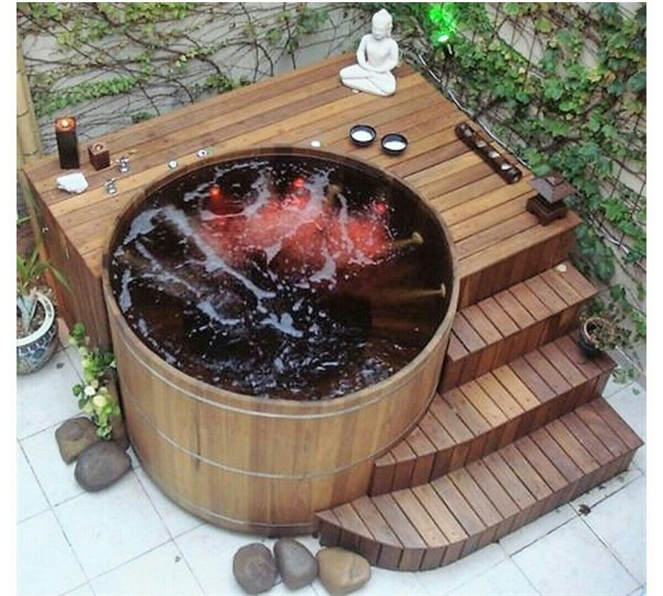 Японская купель офуро на дровах