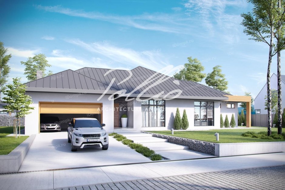 Современные одноэтажные дома с гаражом