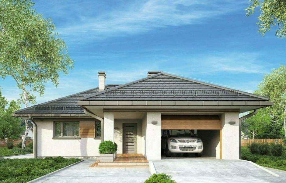 Одноэтажный дом 120кв с террасой и гаражом