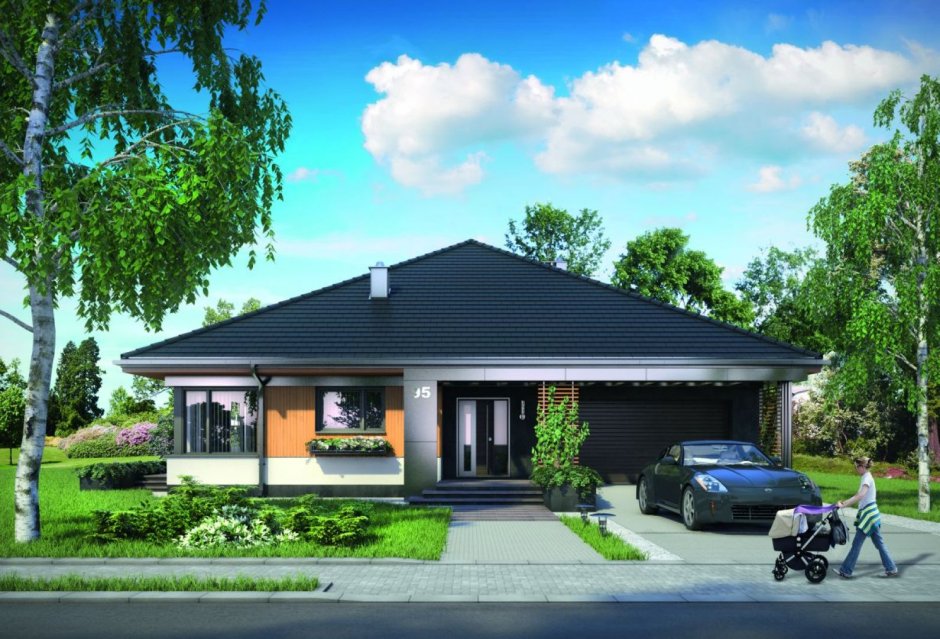 Европейский одноэтажный дом 100кв с гаражом