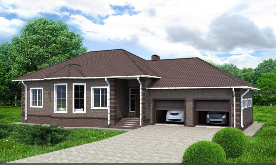 Одноэтажный дом с гаражом 100кв.м