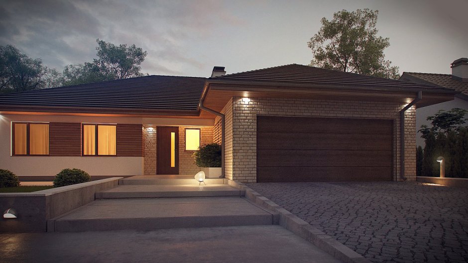 Одноэтажный дом с большим гаражом