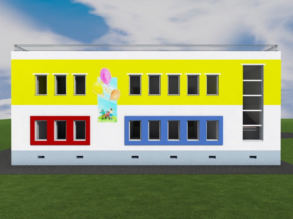 Фасад двухэтажного детского сада