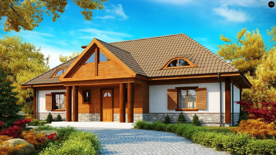 Одноэтажный кирпичный домик с мансардой