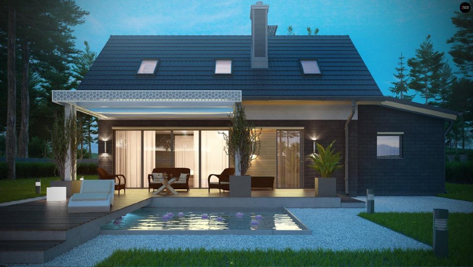 Дом с верандой и гаражом