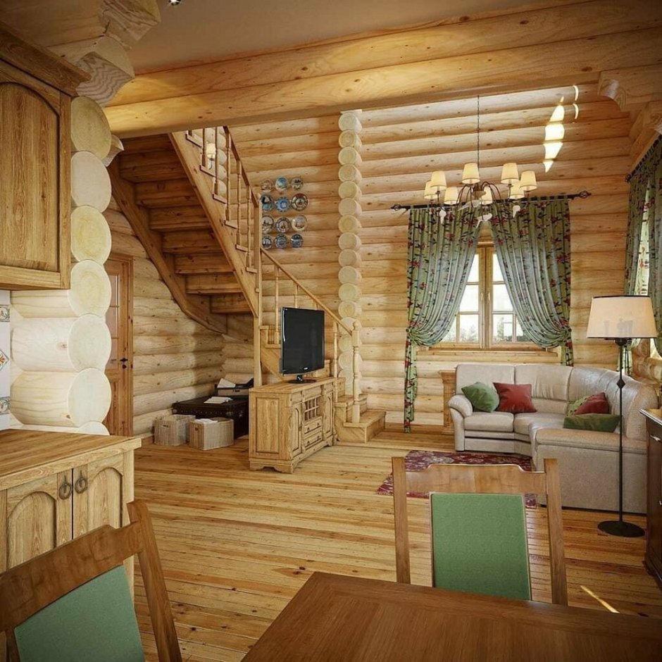 Кухни в деревянном доме из бревна