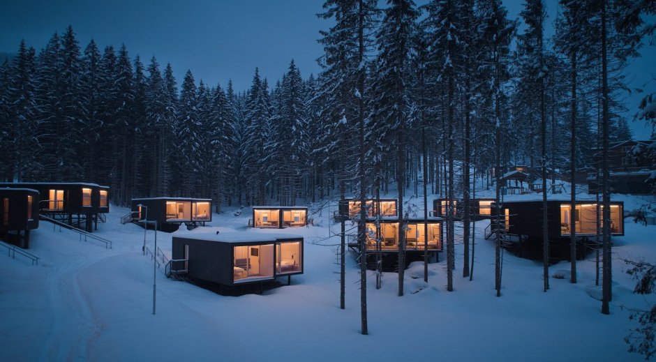 Ark-Shelter Designs Minimalist Ski Cabins for Hotel Bjornson in Slovakia план