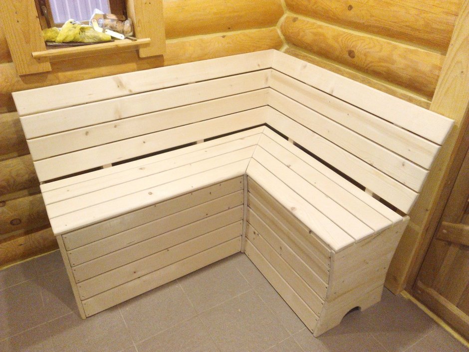 Угловая скамейка для бани