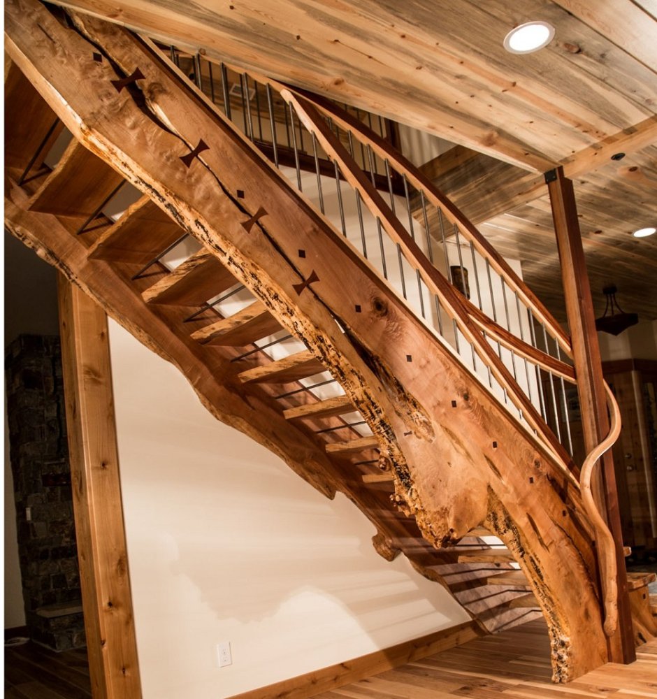 Лестница из слэба в стиле лофт деревянная
