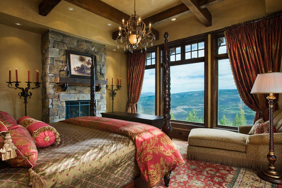 Спальня в стиле Шале с видом на горы
