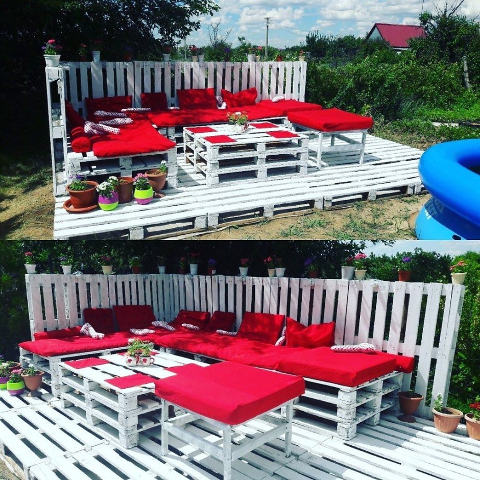 Зона отдыха из поддонов на даче