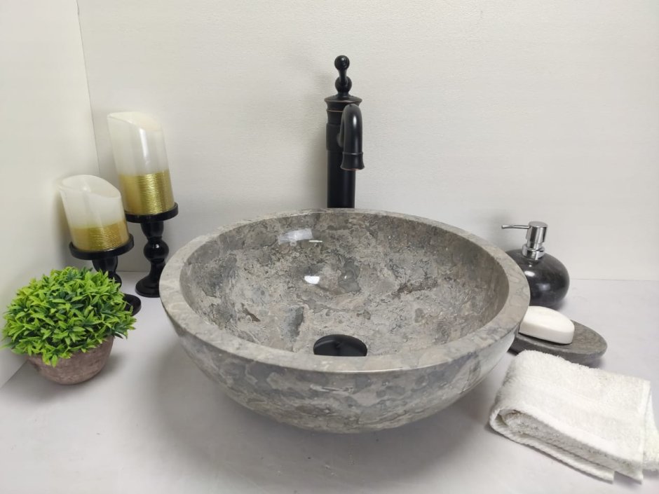 Раковина 40 см natural Stone Bowl Grey Onyx kecil