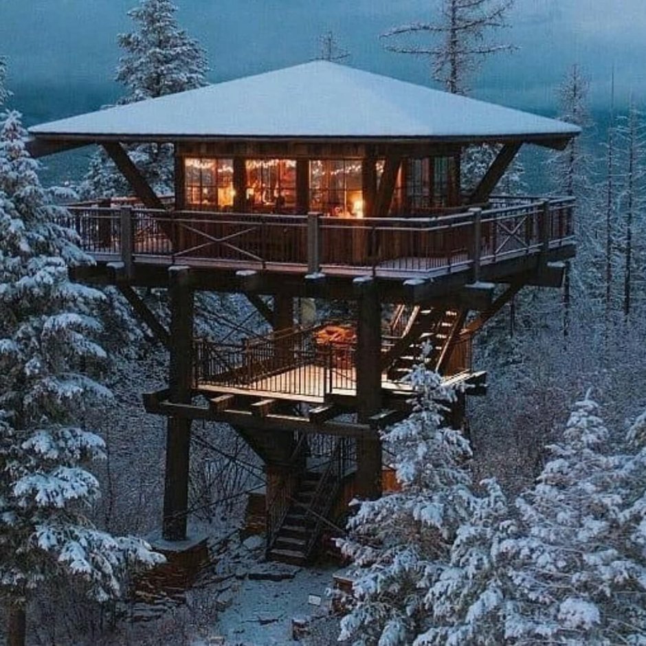 Зимнее дерево с домами