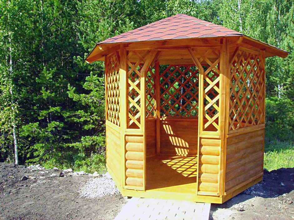 Беседка деревянная шестигранная фонарик