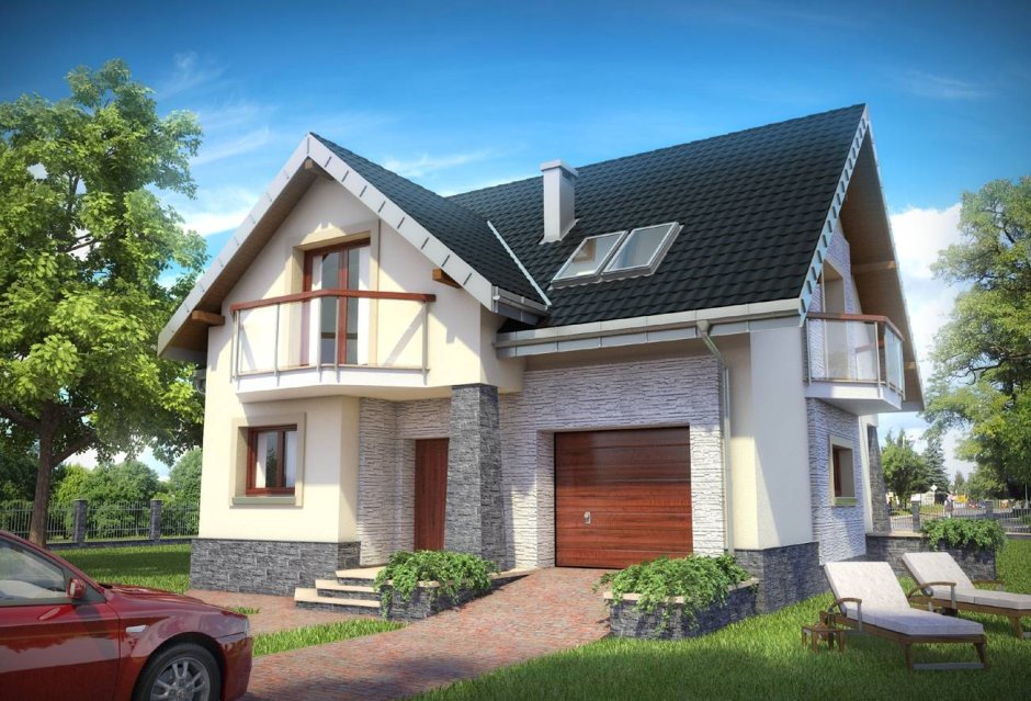 Дом с мансардой и террасой и гаражом 150м2