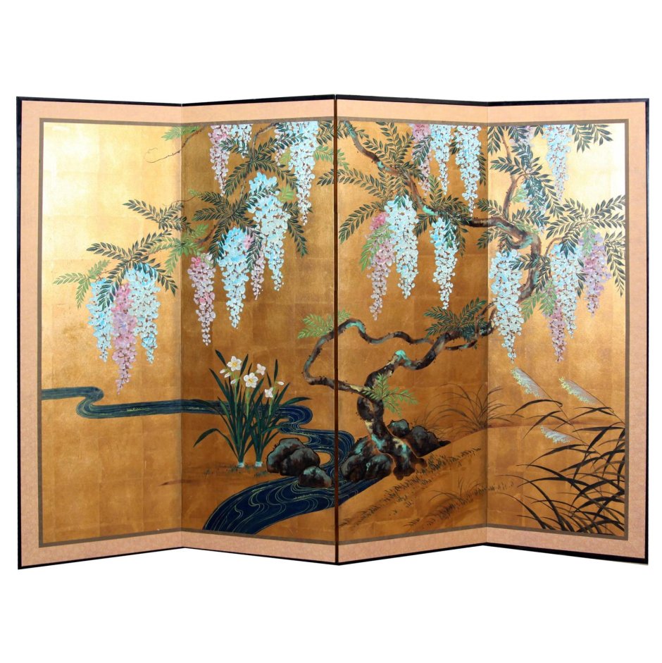 Hand painted Japanese Folding Screen byobu