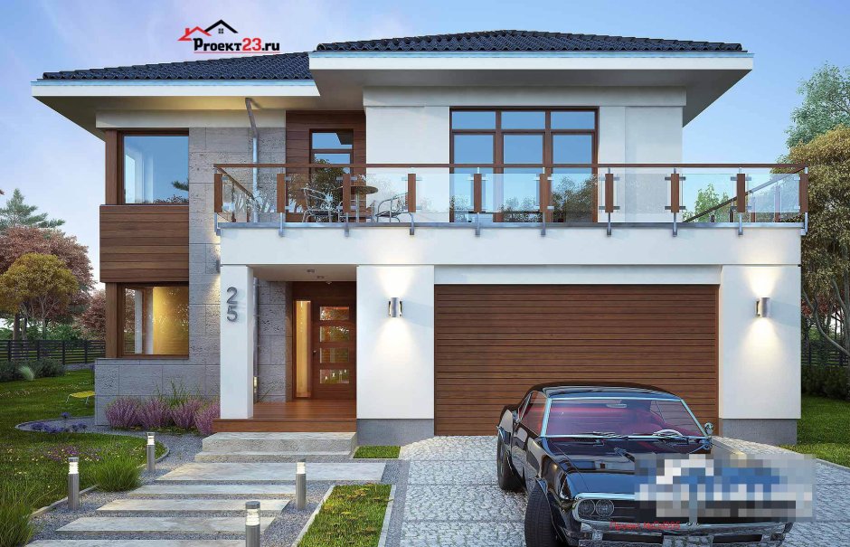 Двухэтажный дом с гаражом и террасой